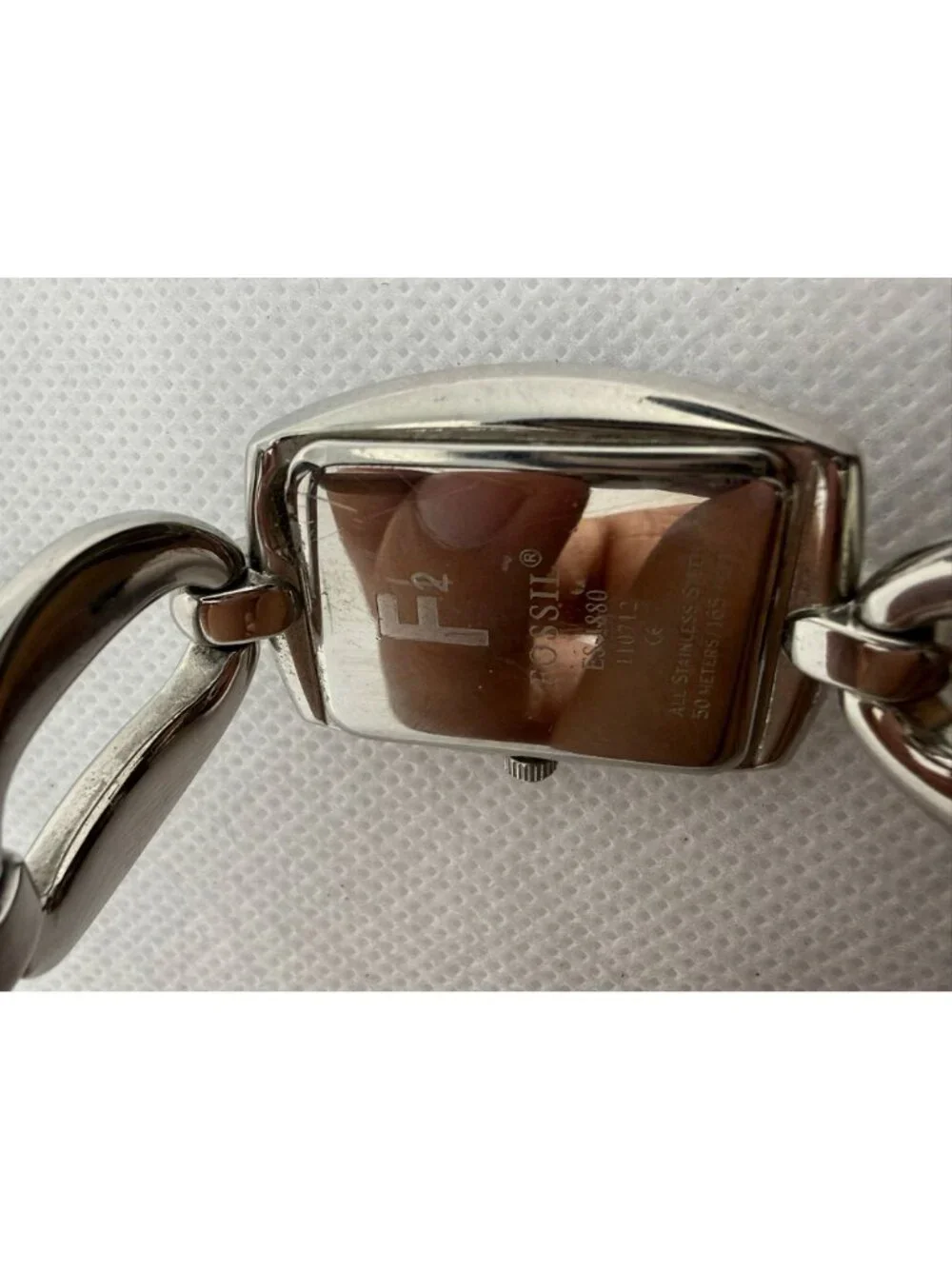 Fossil Womens Stainless Steel Rectangular Black Dial Chain Bracelet Watch ES1880